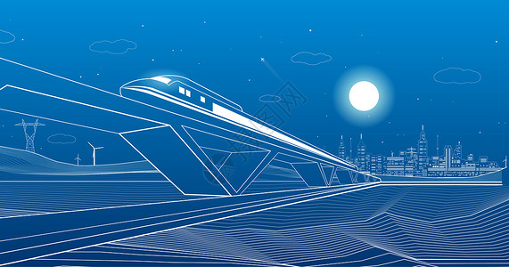火车夜景行驶的火车线条设计图片