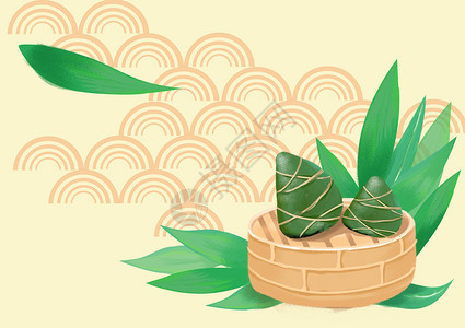 竹篮子里粽子精品卡通端午节作品插画