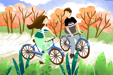 男孩在单车运动假日出游插画