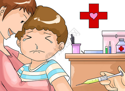 儿童接种疫苗医疗场景插画