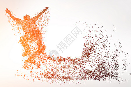 滑板滑雪运动员粒子剪影设计图片