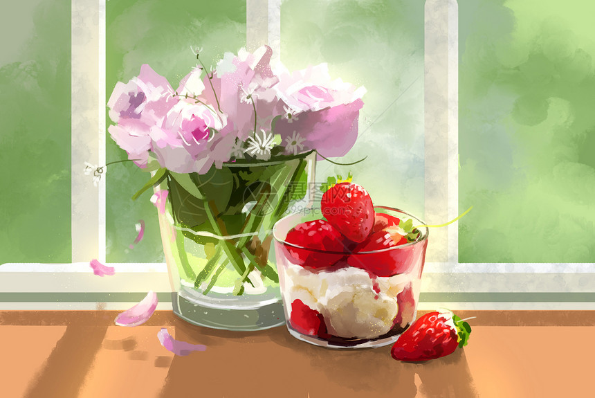 花卉与冰淇淋图片