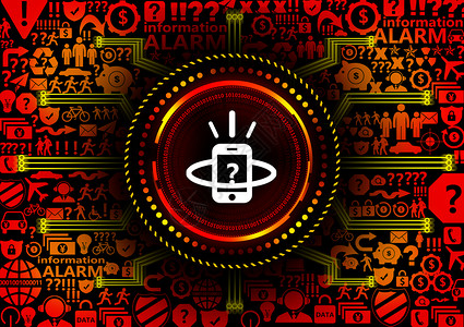 手机图标按钮移动手机智能预警科技背景插画