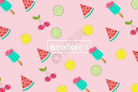 夏日一凉素材夏天雪糕水果背景插画