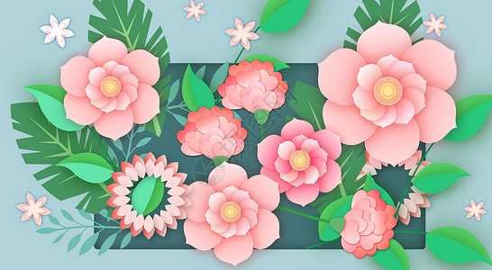 剪纸风格海报母亲节花卉背景插画