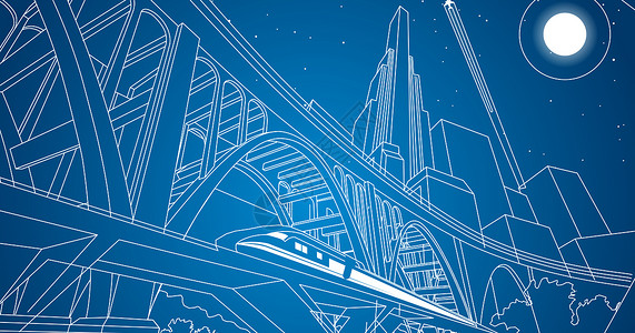 创意高铁城市都市桥梁线条设计图片