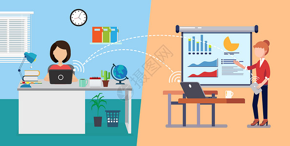 电脑视频图片互联网办公场景插画