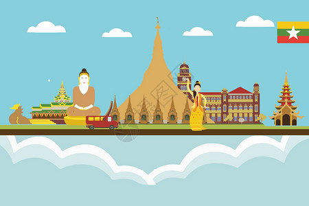佛教建筑尼泊尔缅甸旅游插画