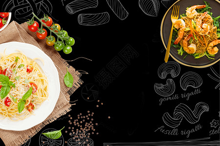 海鲜意大利面美食背景设计图片