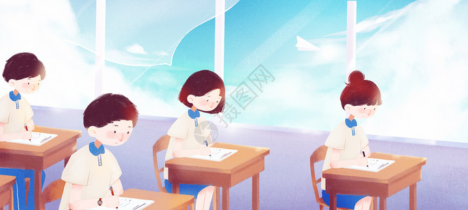 梦想的纸飞机高考答题中的学生插画
