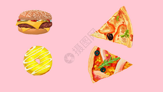 汉堡披萨美食手绘食物素材插画