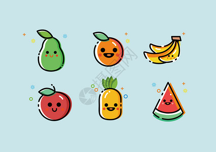香梨和橙子水果图标插画
