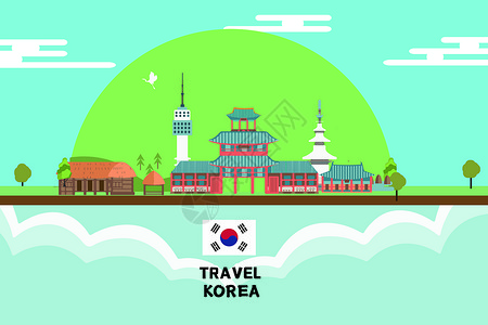旅酒景点韩国旅游插画