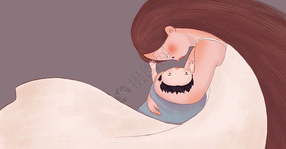 家庭睡眠母情节母爱亲情表达插画