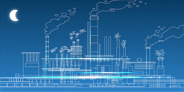 线描植物城市工业建筑场景设计图片