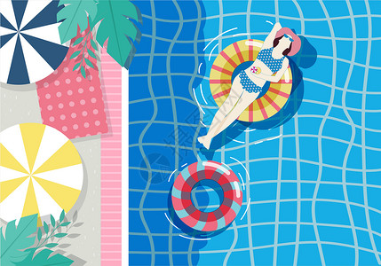 夏日泳池游泳插画图片
