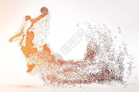 NBA篮球馆创意灌篮剪影粒子设计图片