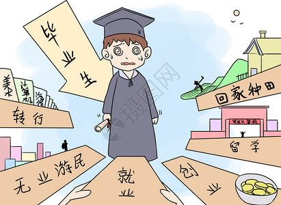 大学生就业难毕业生漫画插画