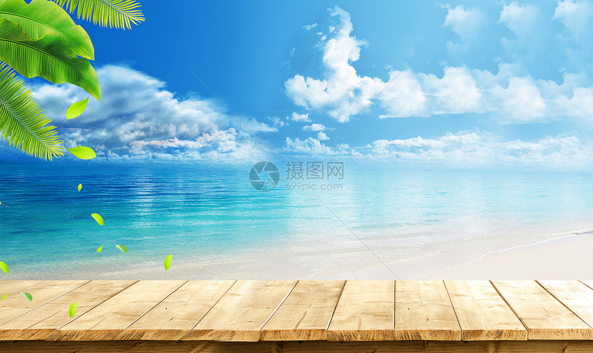 夏日清凉背景 蓝色天空海水图片