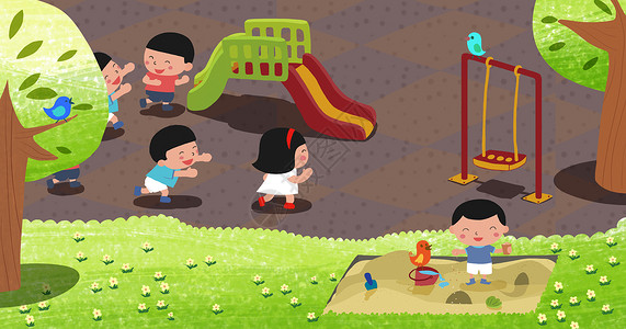 一家人玩滑梯孩子在游乐园插画