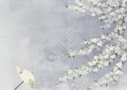 手绘白色花卉水彩唯美背景插画