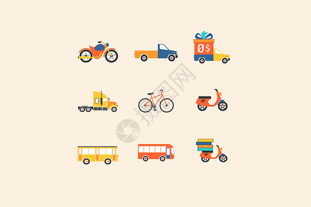 堆叠小汽车交通工具类图标插画
