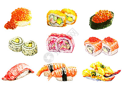 水彩手绘寿司背景图片