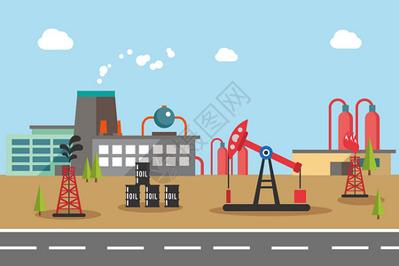 石油运输车工业城市插画