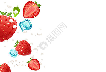 夏季简约草莓水果二分之一留白背景插画