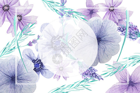 紫色电商背景手绘水彩花卉背景插画