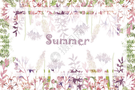 粉色植物边框手绘水彩花卉背景插画