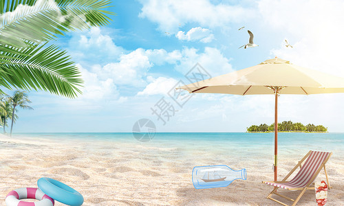 大海蓝天白云夏日沙滩背景设计图片