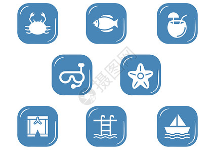海滩帆船海洋图标插画