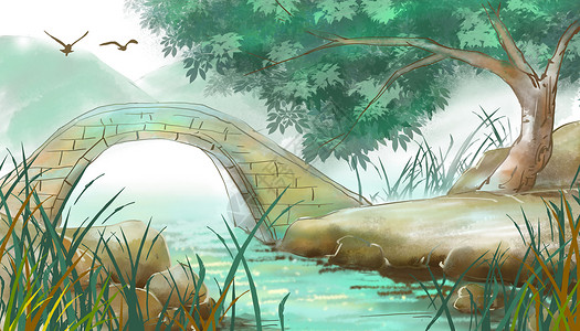 中国风小桥流水背景背景图片