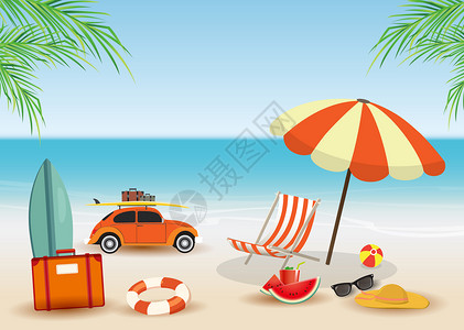 沙滩太阳镜夏季海滩度假插画插画