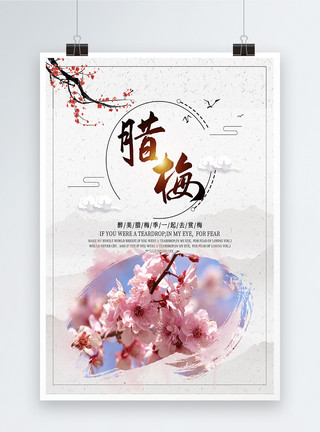 冬季风光中国彩色水墨腊梅海报模板