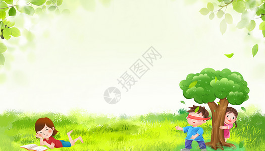 果树下的男孩儿童节设计图片