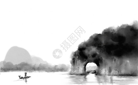 玫瑰黑色背景素材下载水墨桂林山水插画