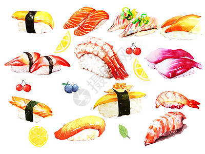 三文鱼饭团水彩手绘寿司插画