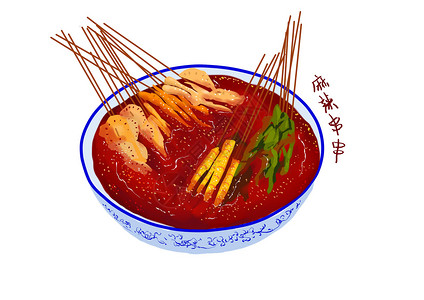 麻辣钉螺麻辣串串插画