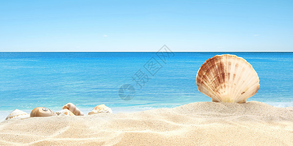 夏季节气海报沙滩夏日清凉背景设计图片