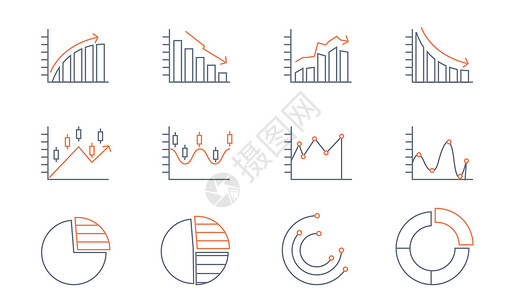 饼状分类图表线性股市折线图插画