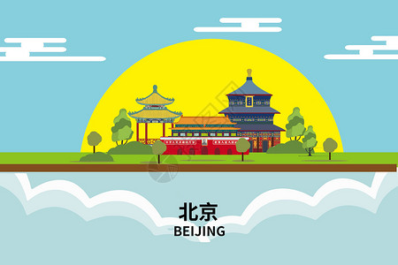 京都标志性建筑北京旅游插画