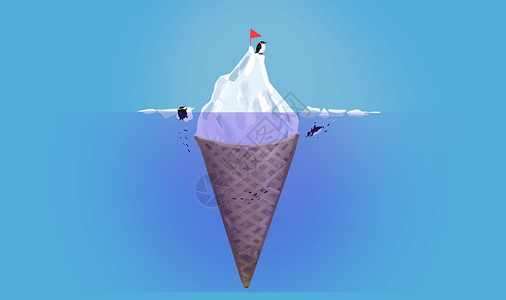 夏日甜点冰激凌冰山企鹅创意插画