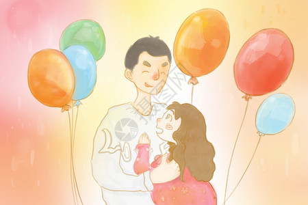 爸爸和女儿和气球背景图片