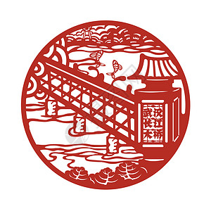 第一座长江大桥长江大桥剪纸设计插画