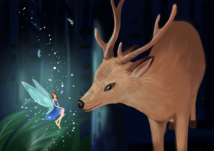 森林中的鹿与精灵背景图片