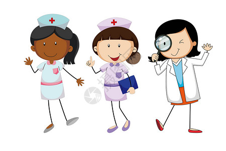 黑人医生护士背景素材插画