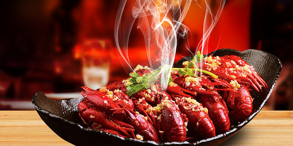 聚餐开心小龙虾美食背景设计图片
