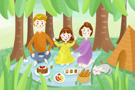 聚餐开心家庭野餐插画
